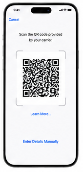 iOS camera scanning an eSIM QR code
