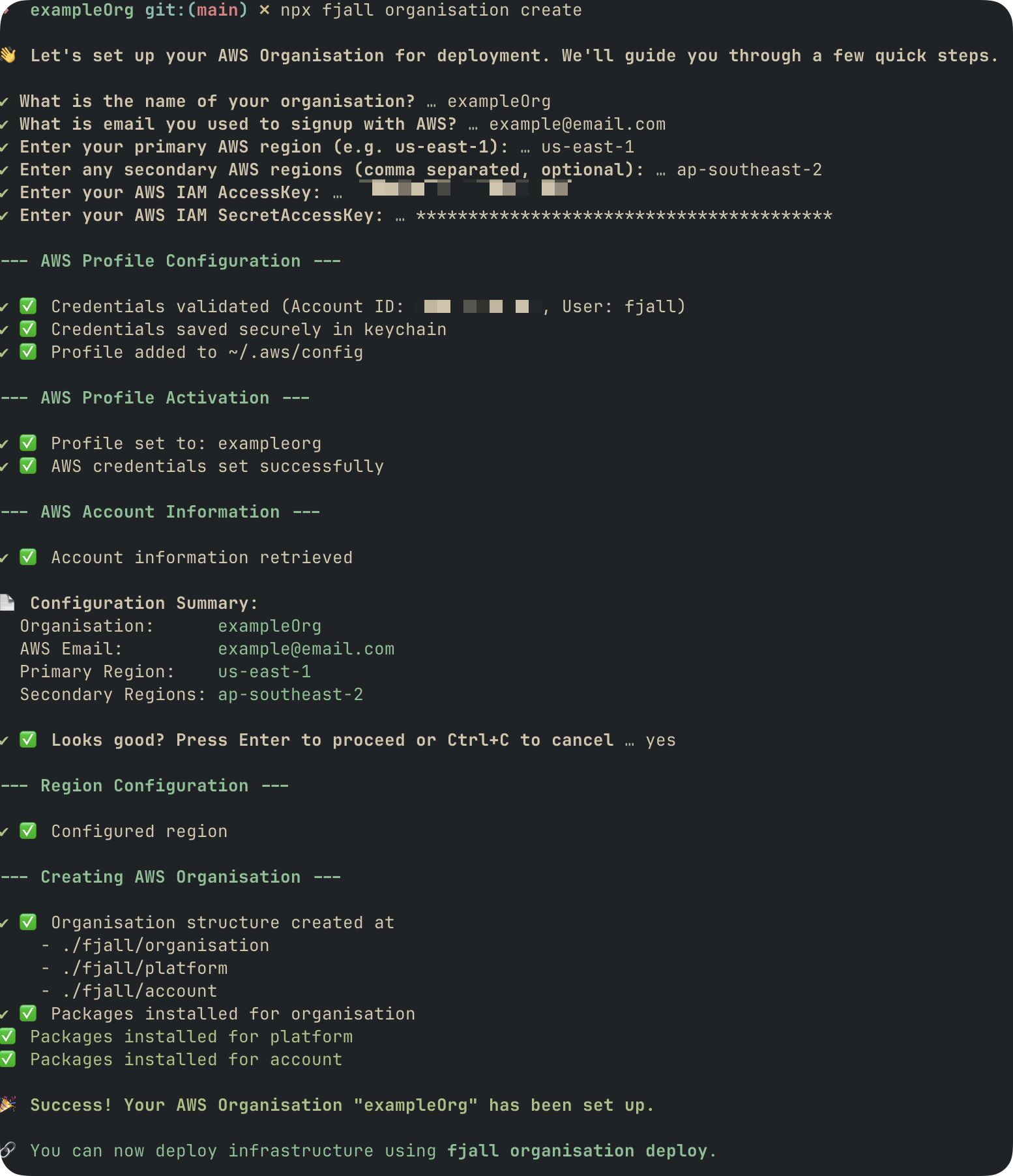 Organisation CLI prompts