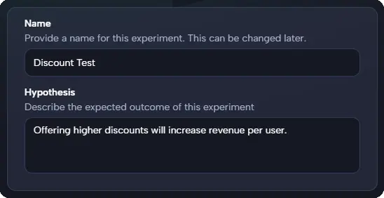 Experiment details form