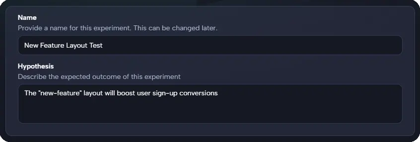 Experiment details form