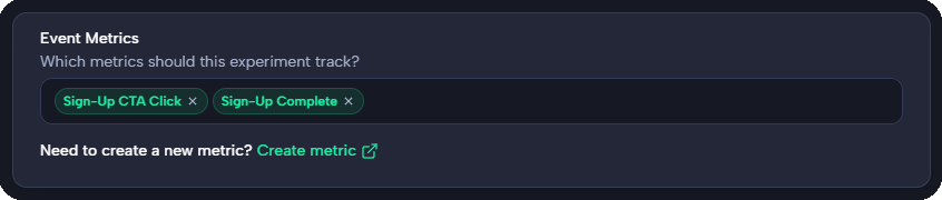 Experiment metrics form
