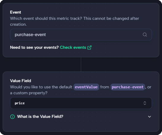 Metric event value selection