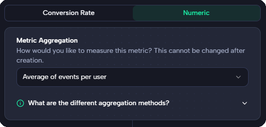 Numeric metric aggregation selection