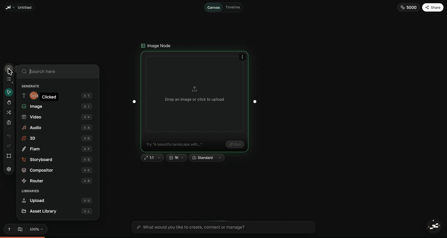The add-node menu showing Generate and Libraries sections with keyboard shortcuts