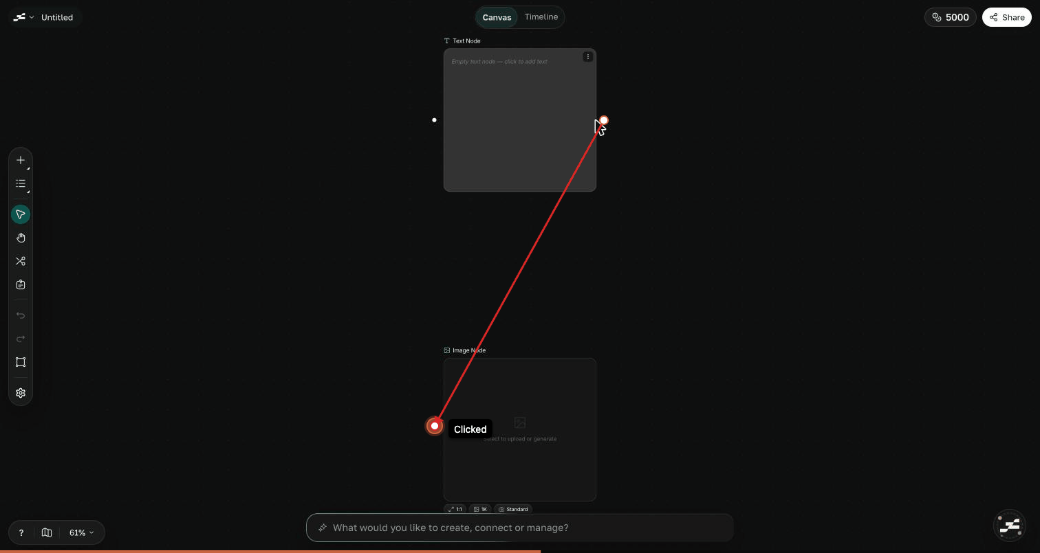 A connection being dragged between two nodes' handles