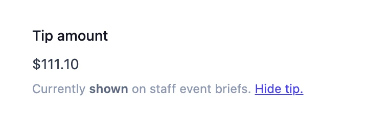 Gratuity visibility setting on the event details panel