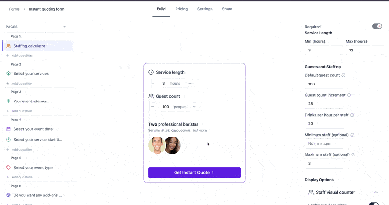 Editing the CTA button label inline in the lead intake form editor