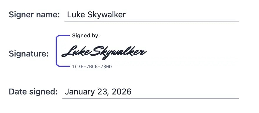 Signed signature block