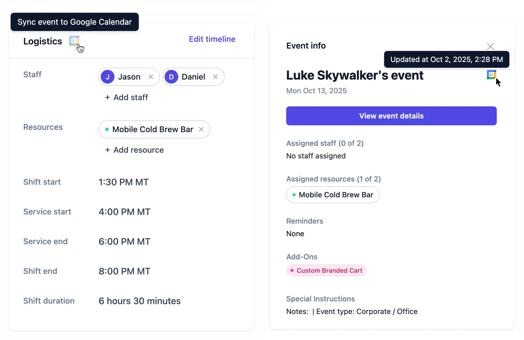 Calendar sync status indicators