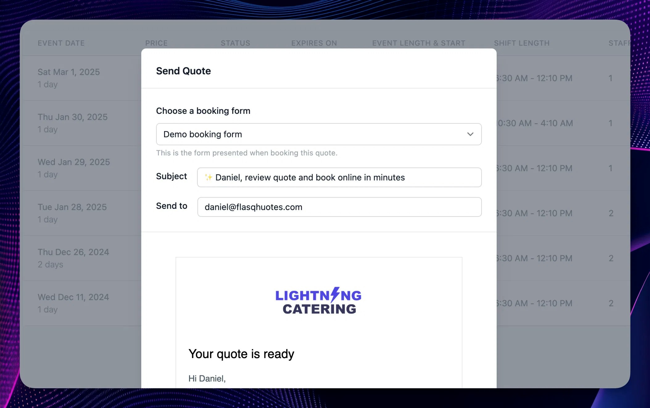 Email sending modal