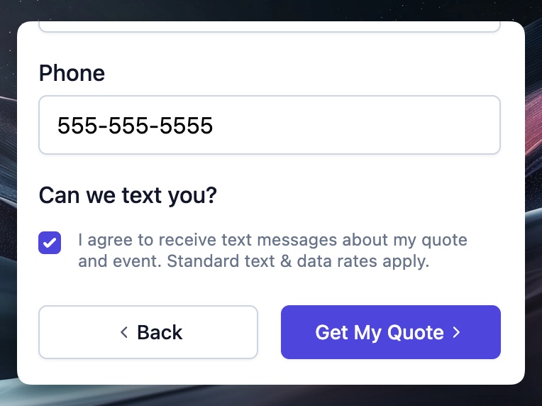 SMS opt-in checkbox on lead intake form