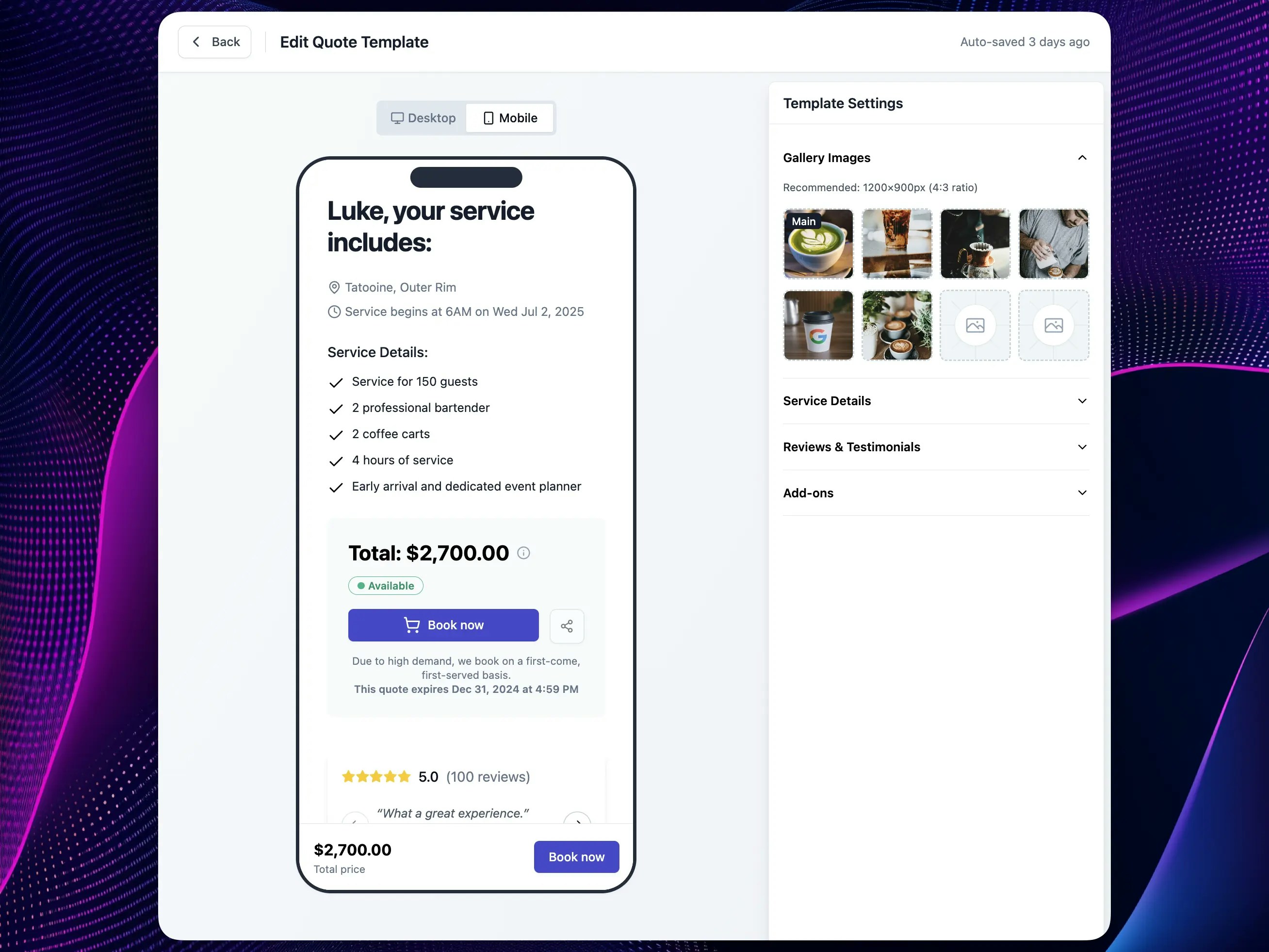 Mobile preview mode in the Quote V2 editor