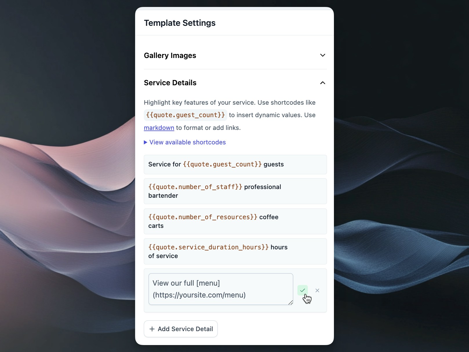 Service Details configuration interface