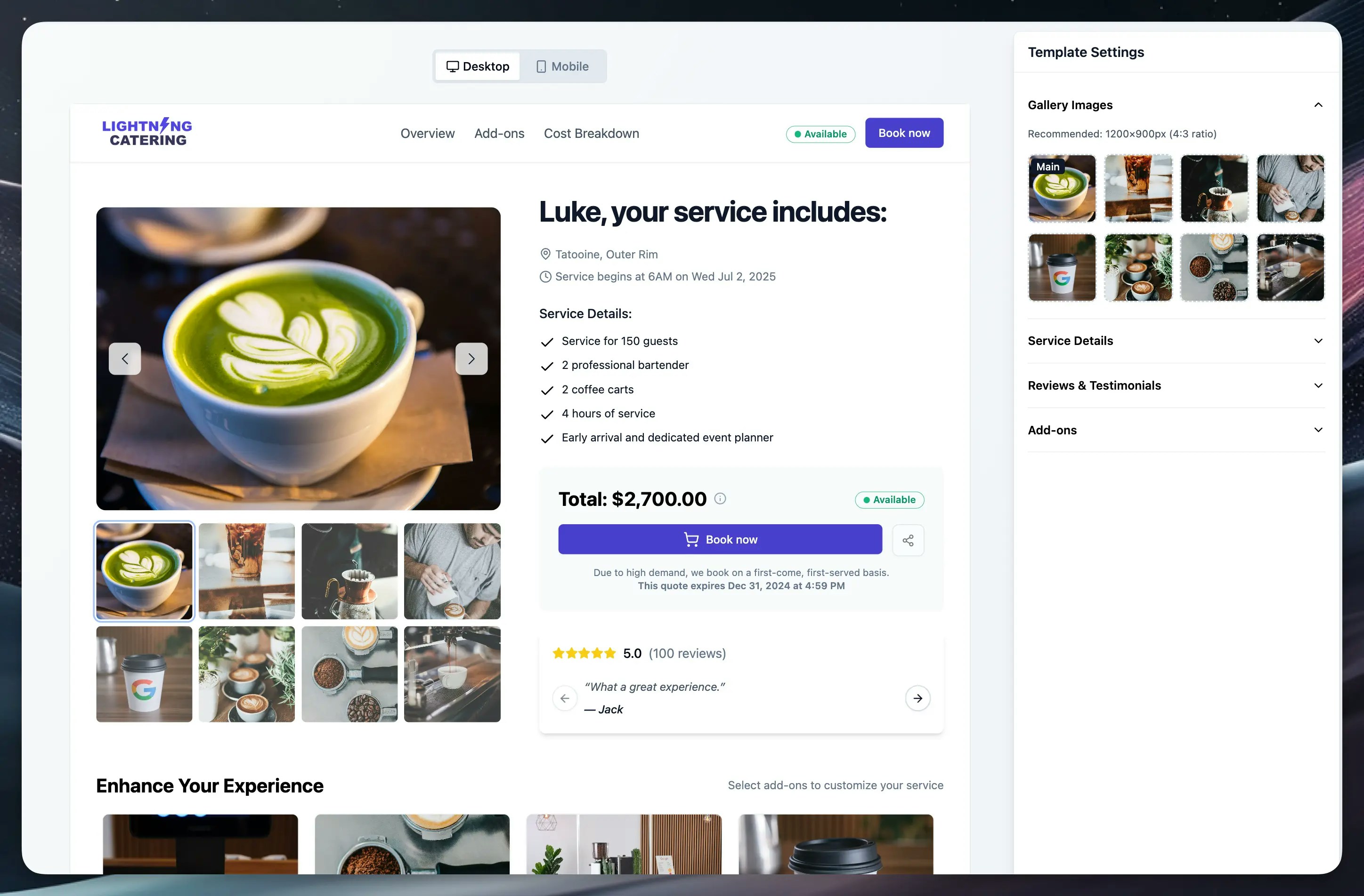 Quote View V2 template editor interface