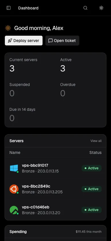 The Billing Portal dashboard on a phone screen