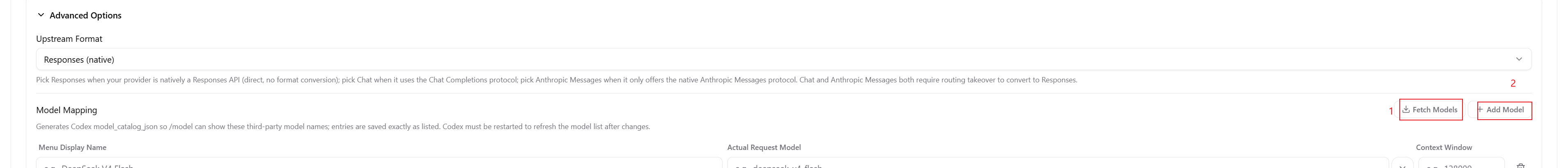 Fetch or add other models and configure their Codex CLI model mappings