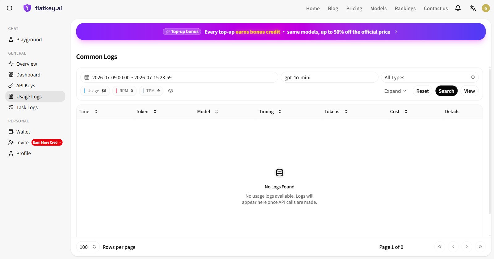Use the Model Name filter in Flatkey Usage Logs