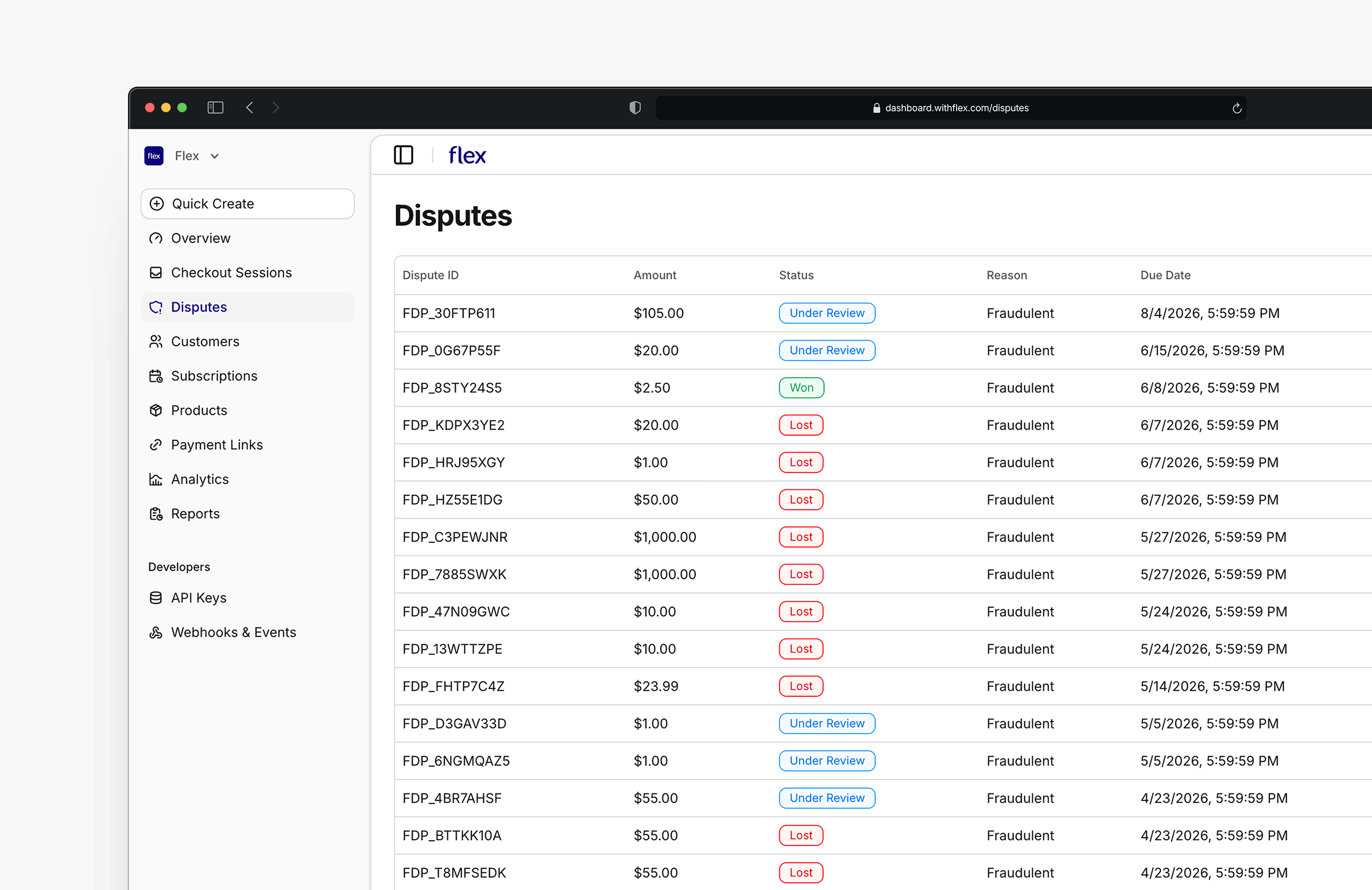 Disputes in the Dashboard
