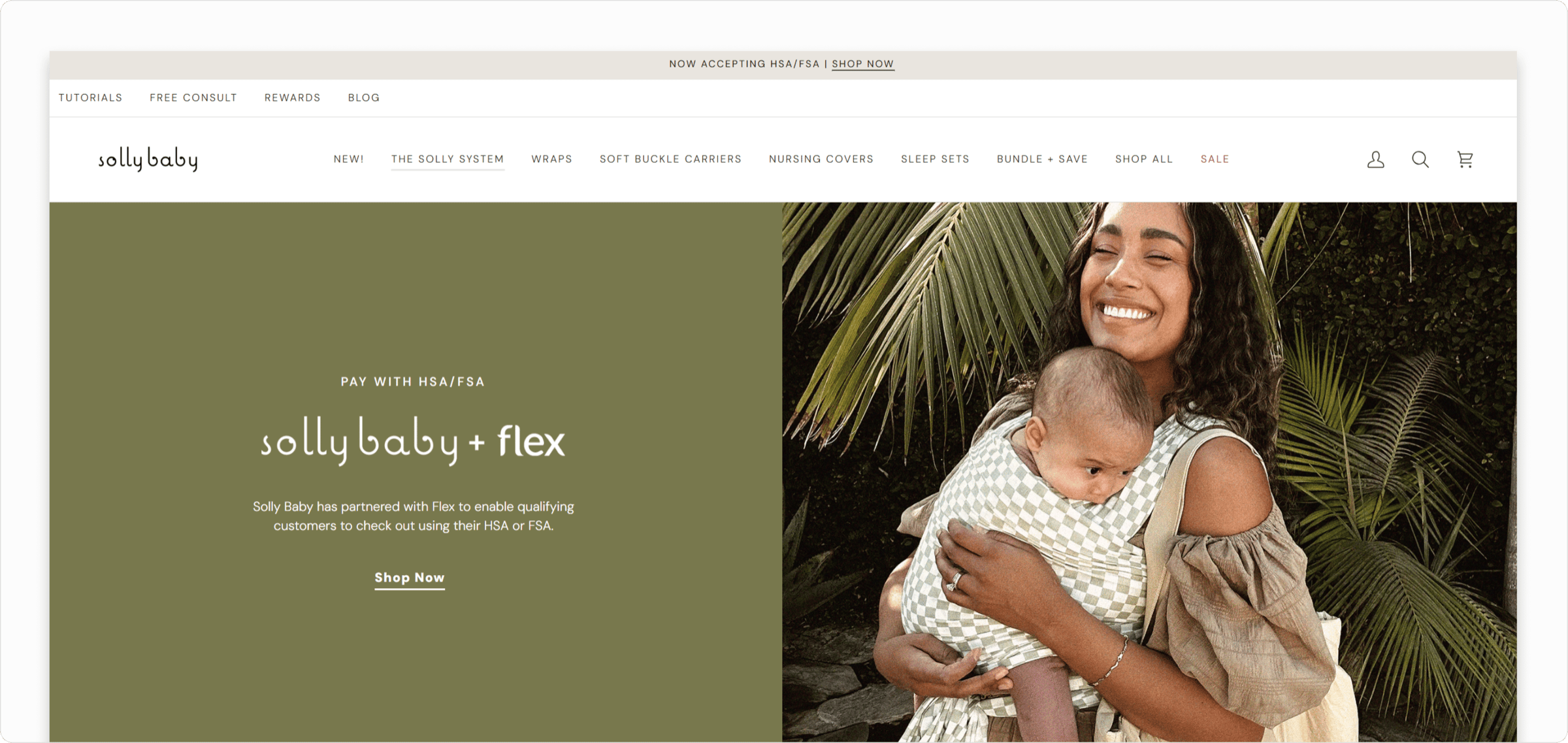 Homepage spotlight example from Solly Baby
