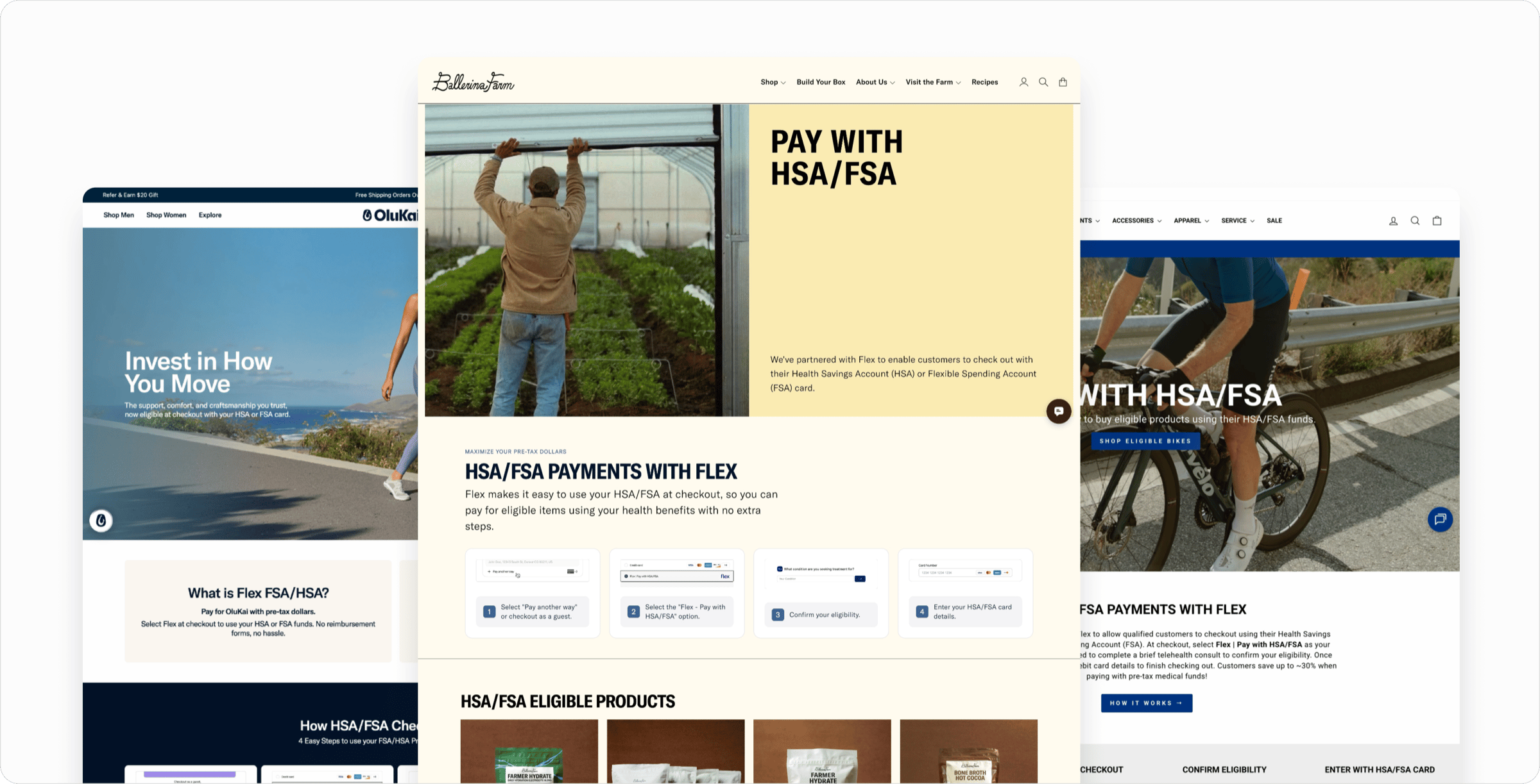 Landing page examples from Flex merchants