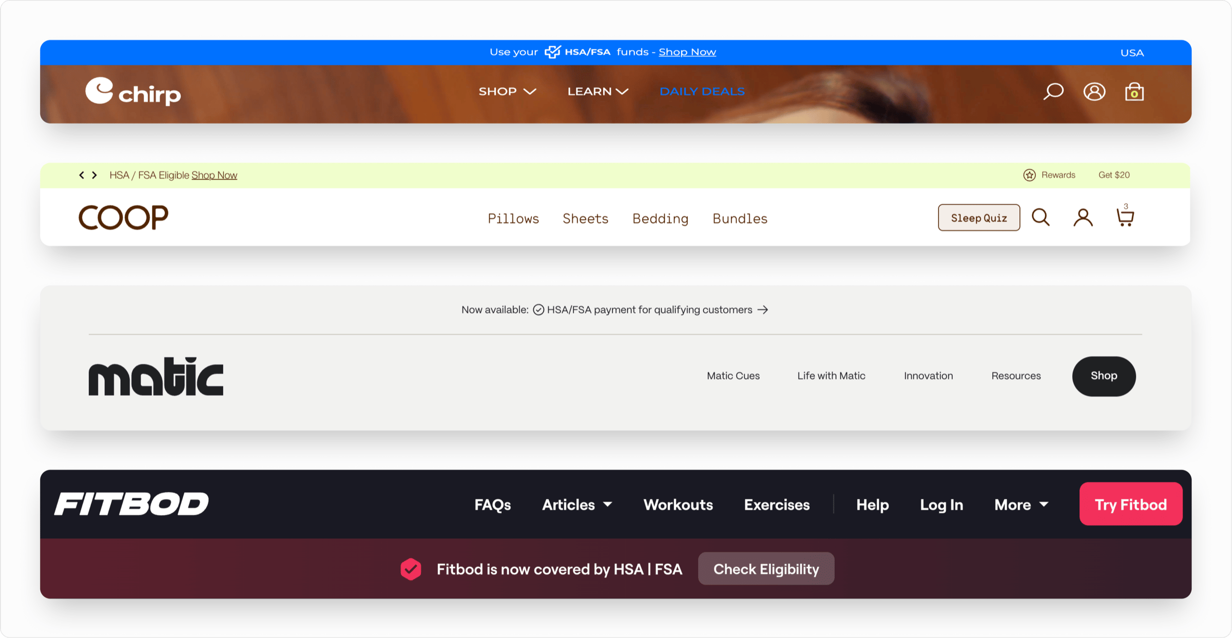 Site banner examples from Flex merchants