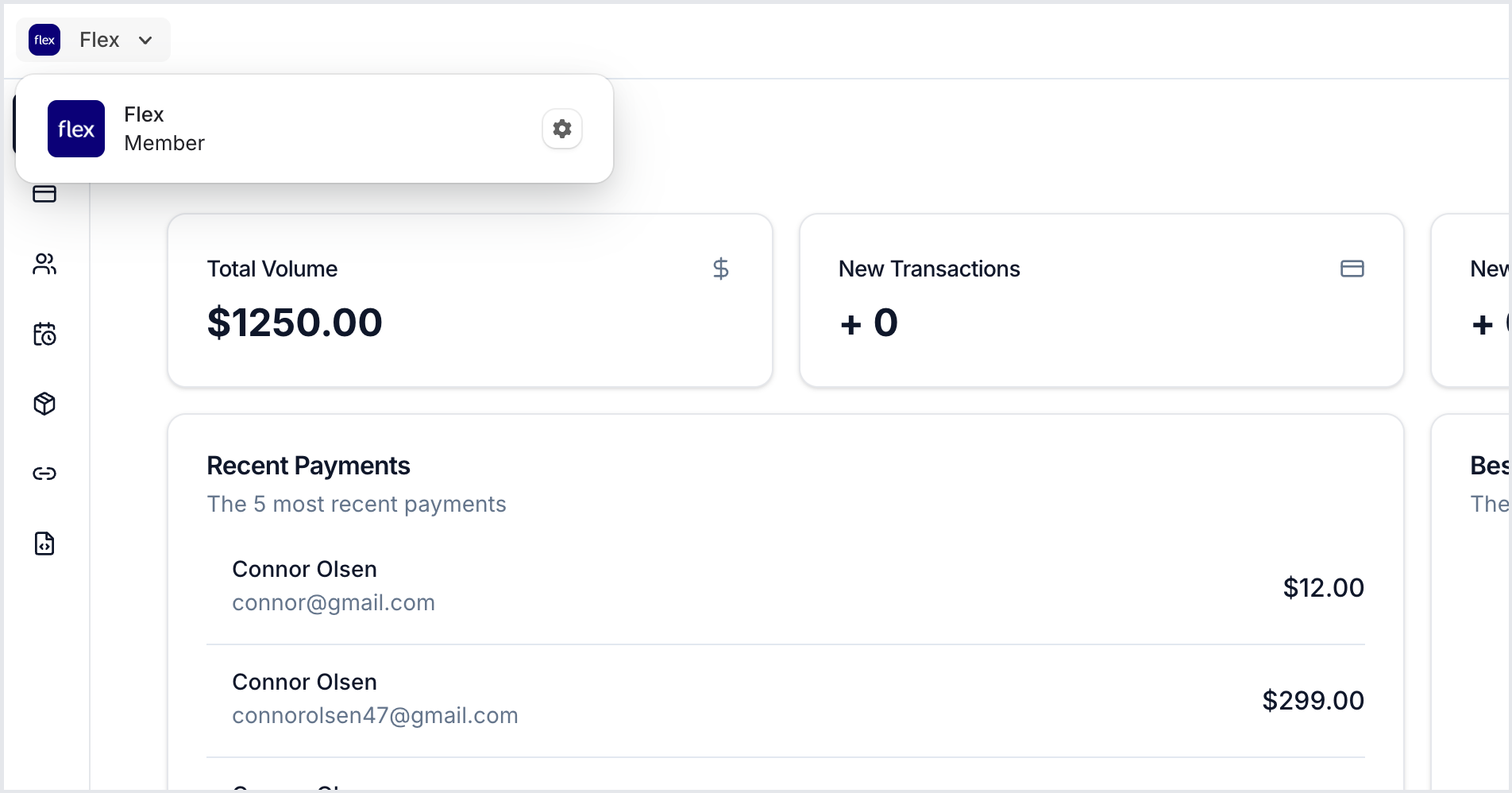 Organization dropdown menu in dashboard