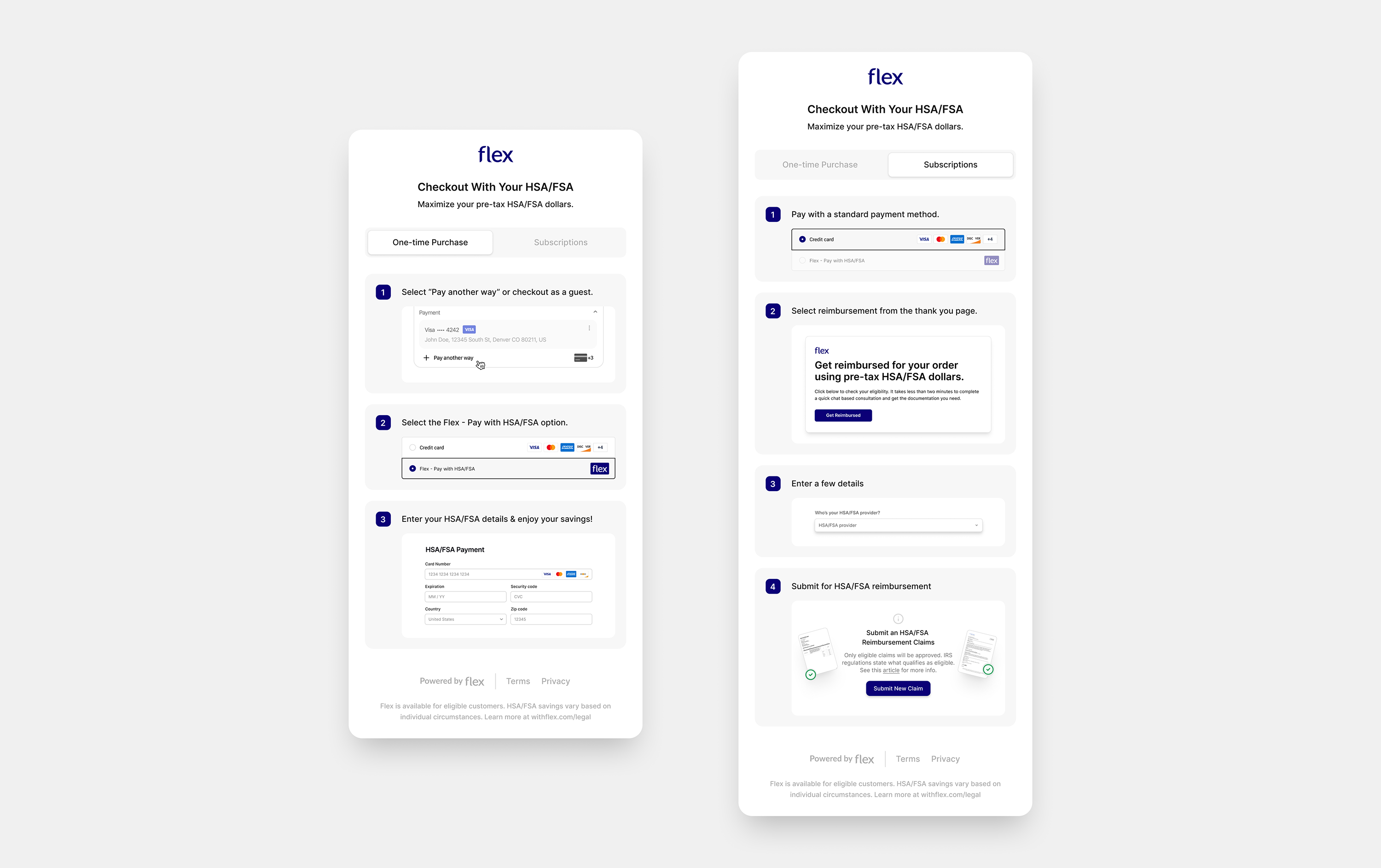 The Flex badge educational pop-up and subscription tab shown to shoppers