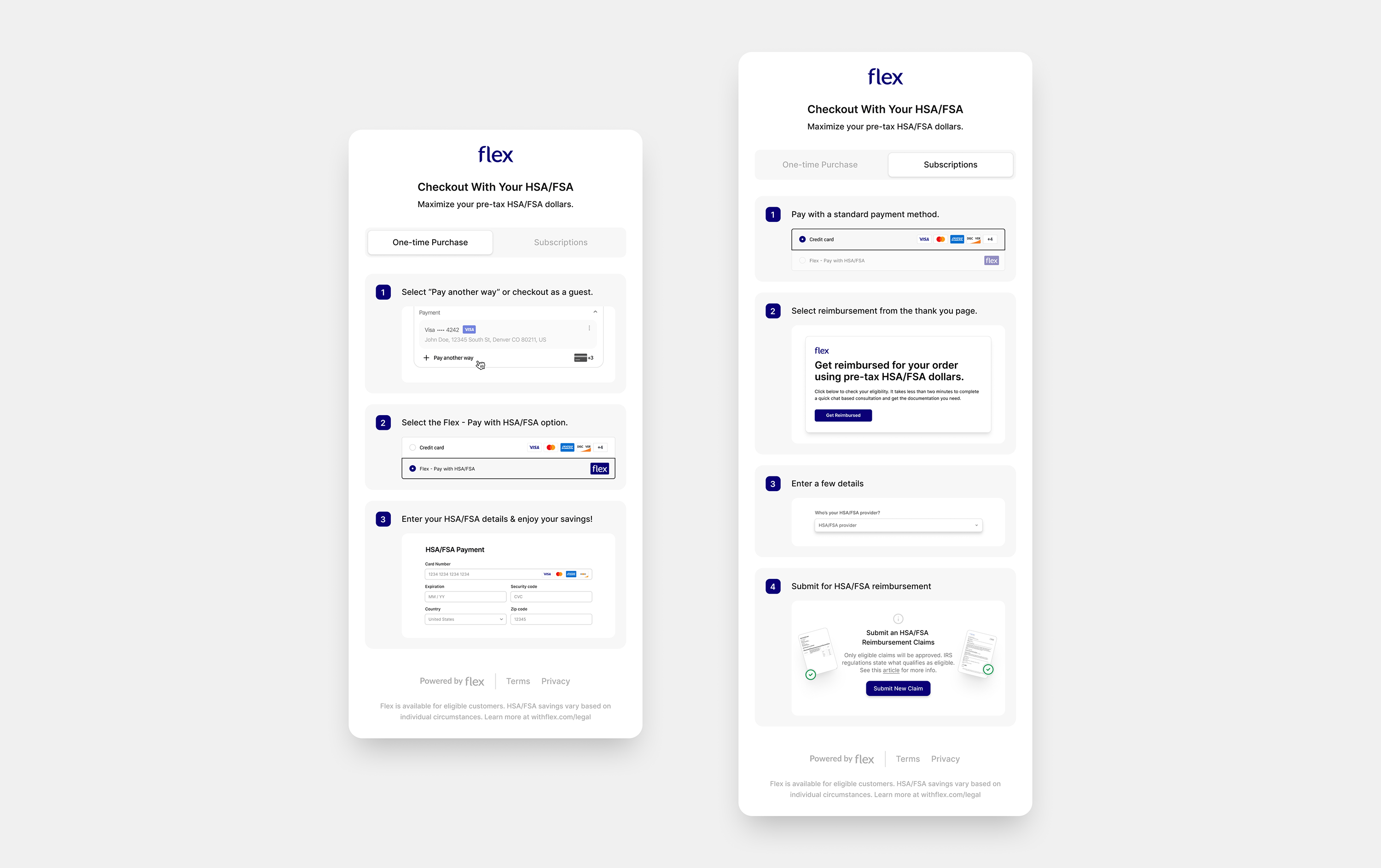 The Flex badge educational pop-up and subscription tab shown to shoppers