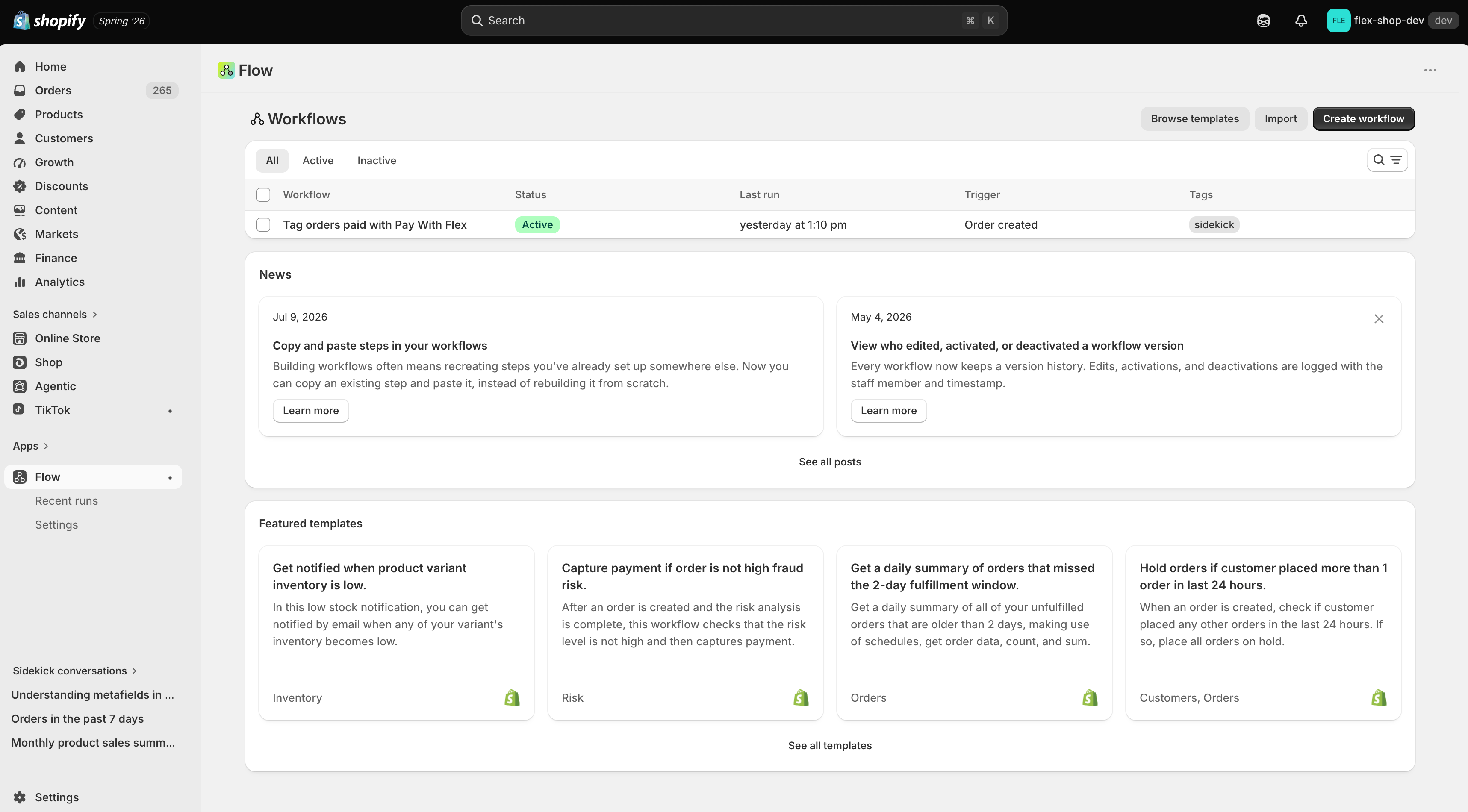 Creating a new workflow in the Shopify Flow app