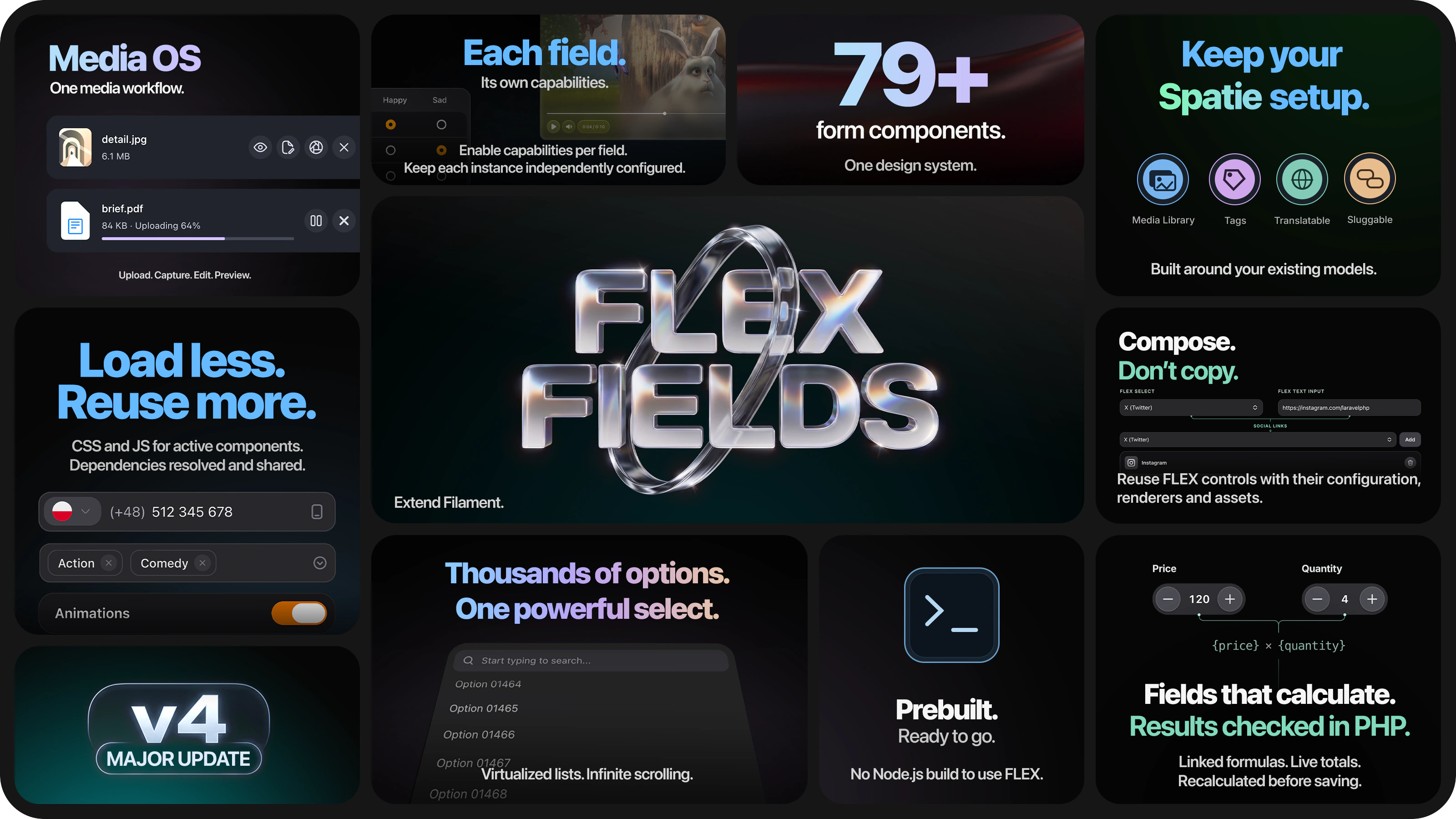 FLEX Fields v4: component previews, shared assets, composable controls and Media OS