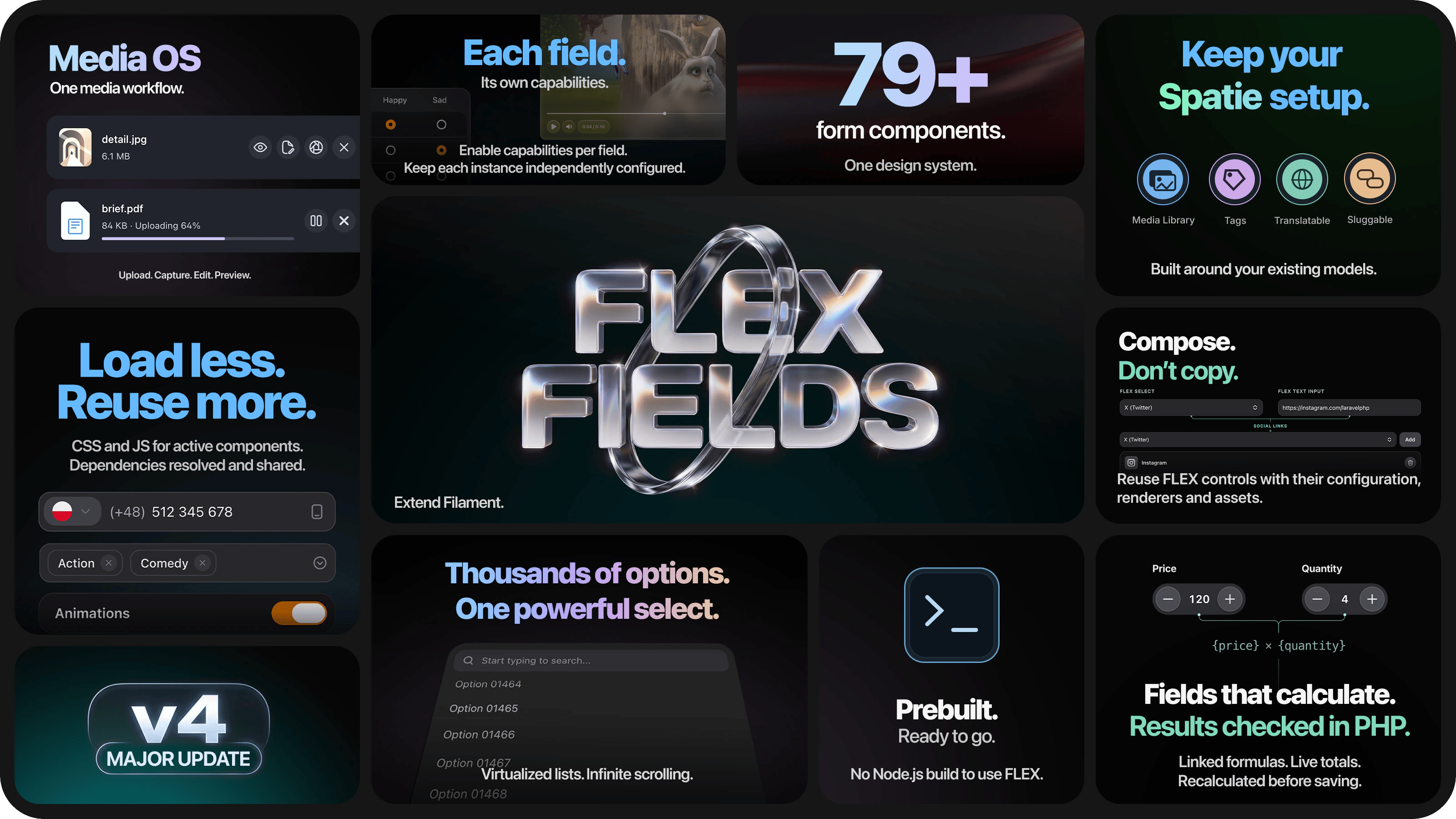 FLEX Fields v4: component previews, shared assets, composable controls and Media OS