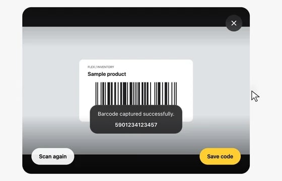 Barcode Scanner in the FLEX Fields playground
