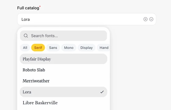 Font Select in the FLEX Fields playground