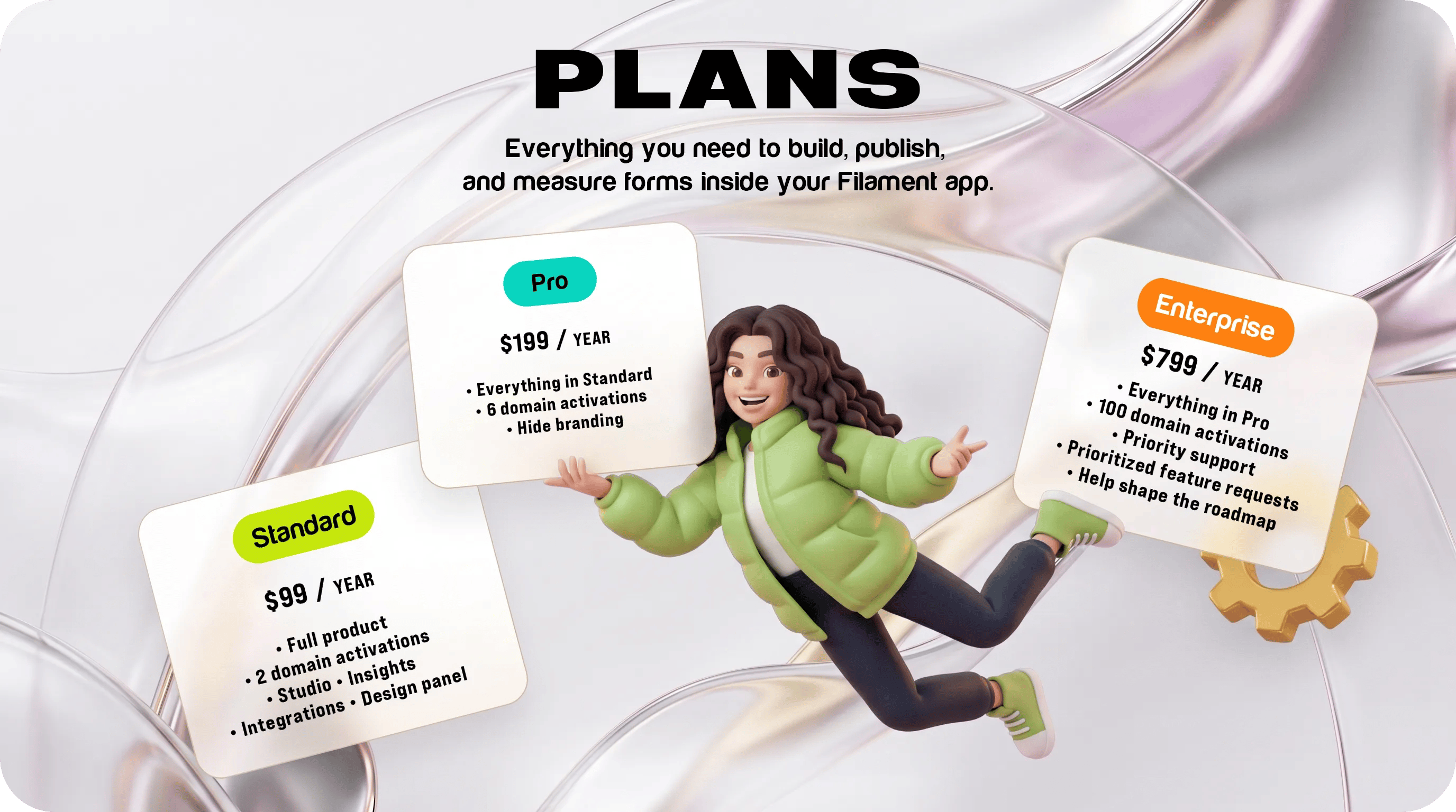 Flex Forms plans — Standard, Pro, Enterprise (yearly) and Lifetime (one-time)
