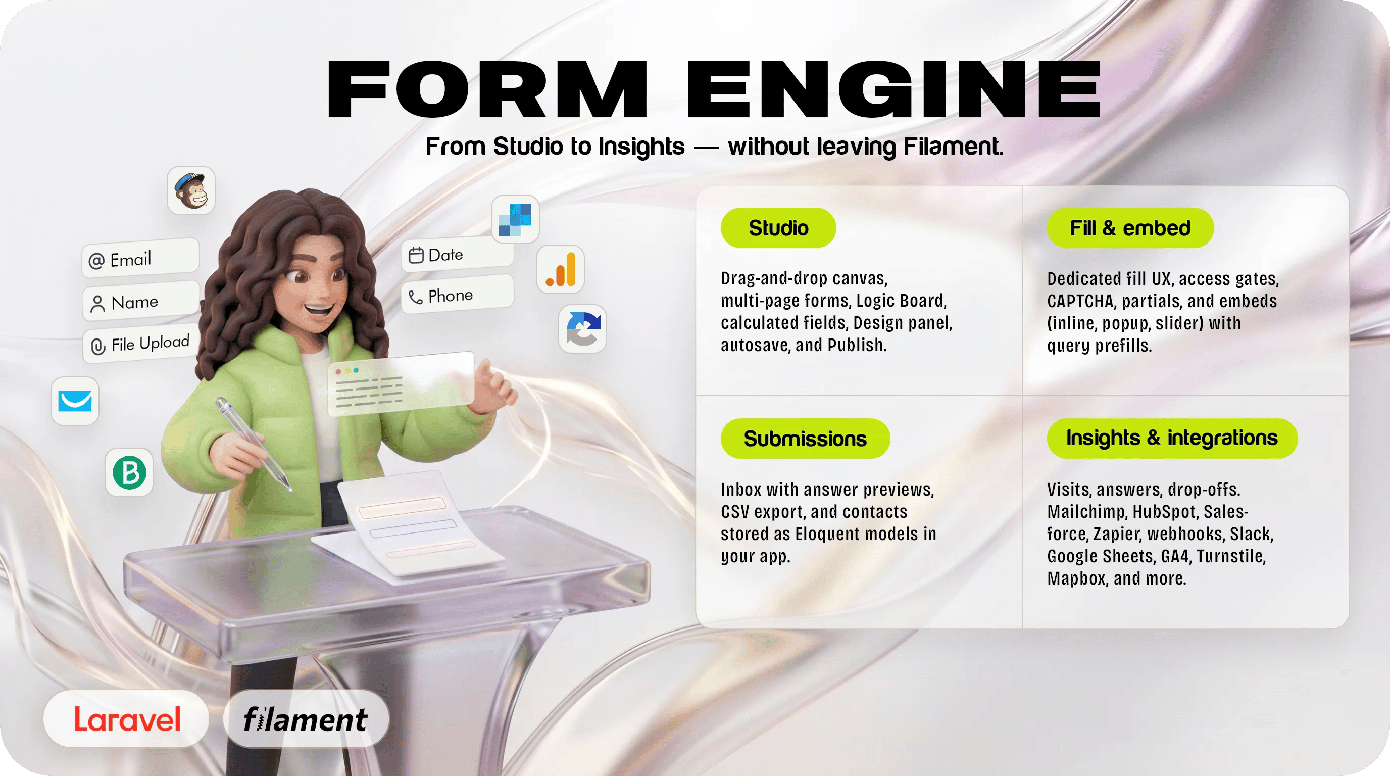 Flex Forms Studio — canvas, fill, submissions, Insights, and integrations