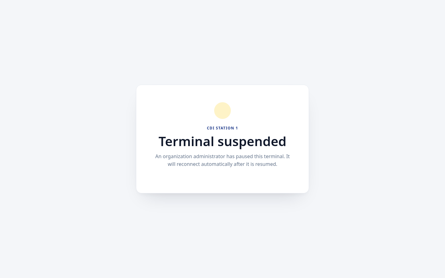 Physical floor terminal showing the Terminal suspended state
