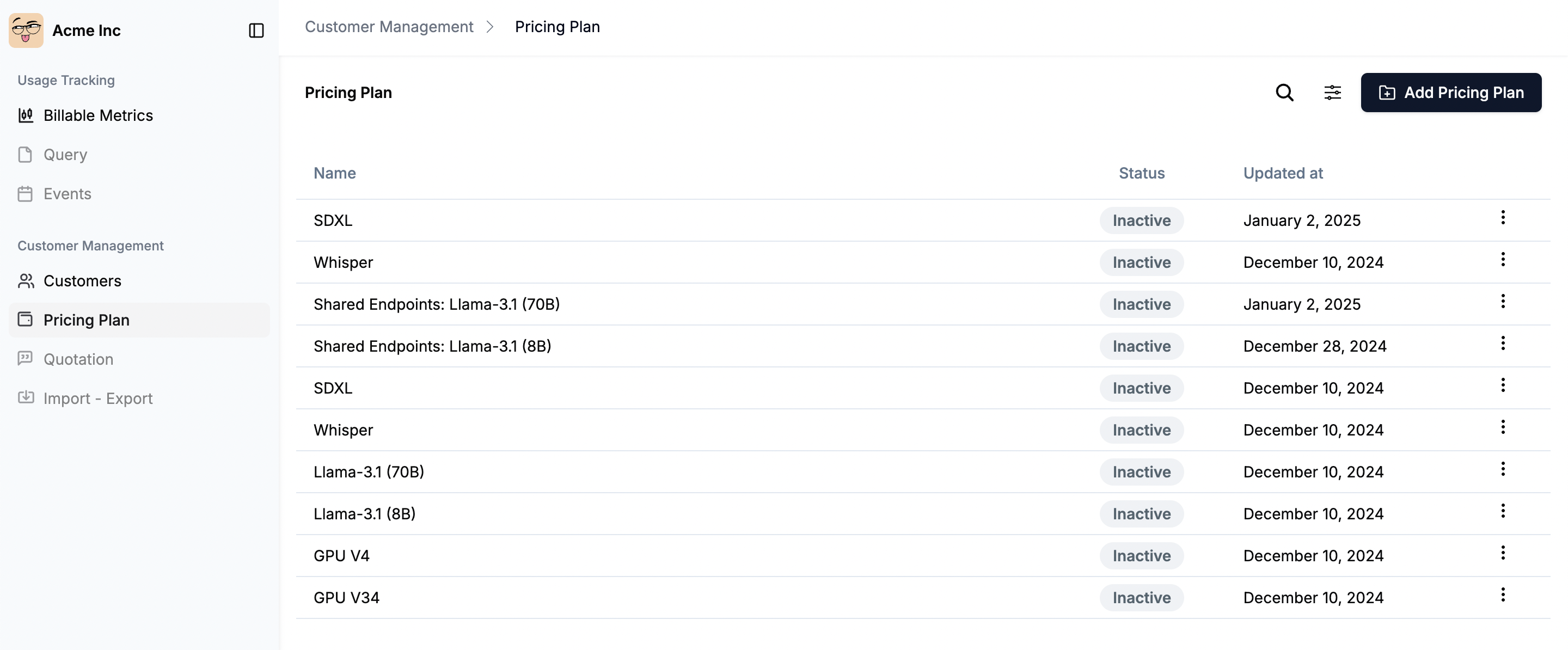 Add Pricing Plan