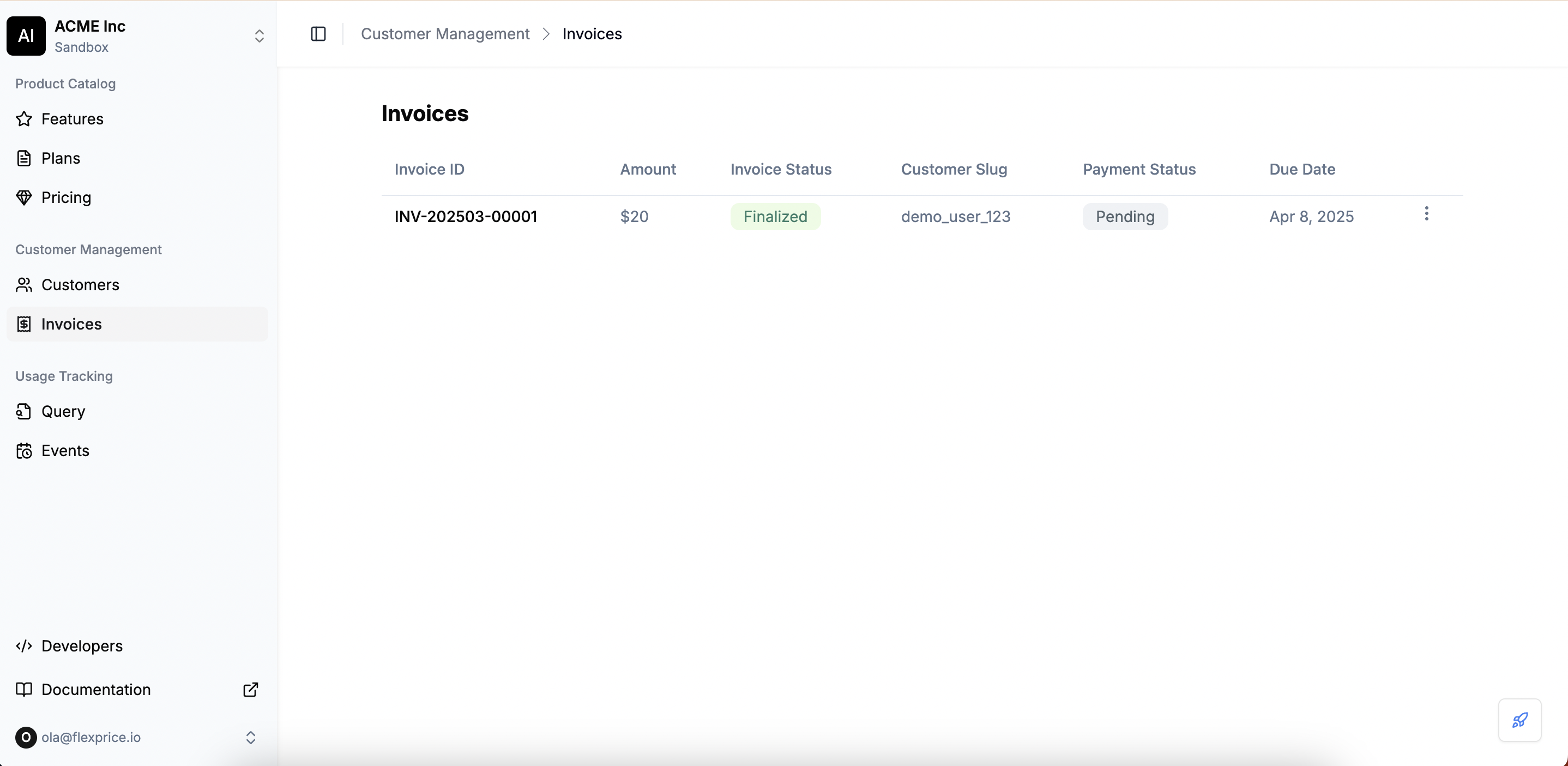 Invoices Section