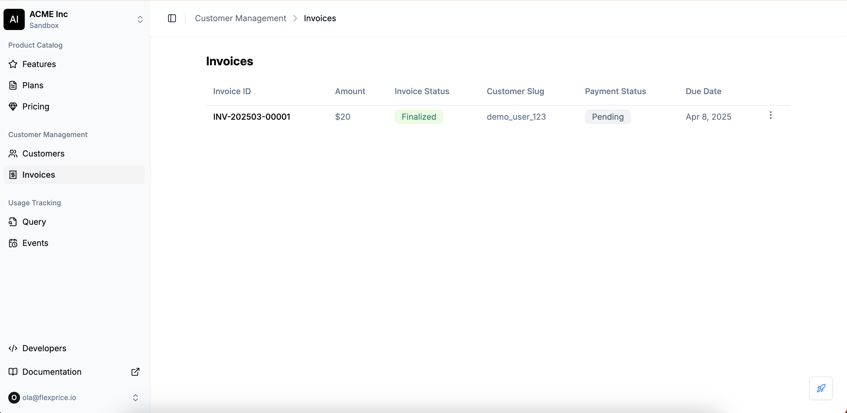 Invoices Section