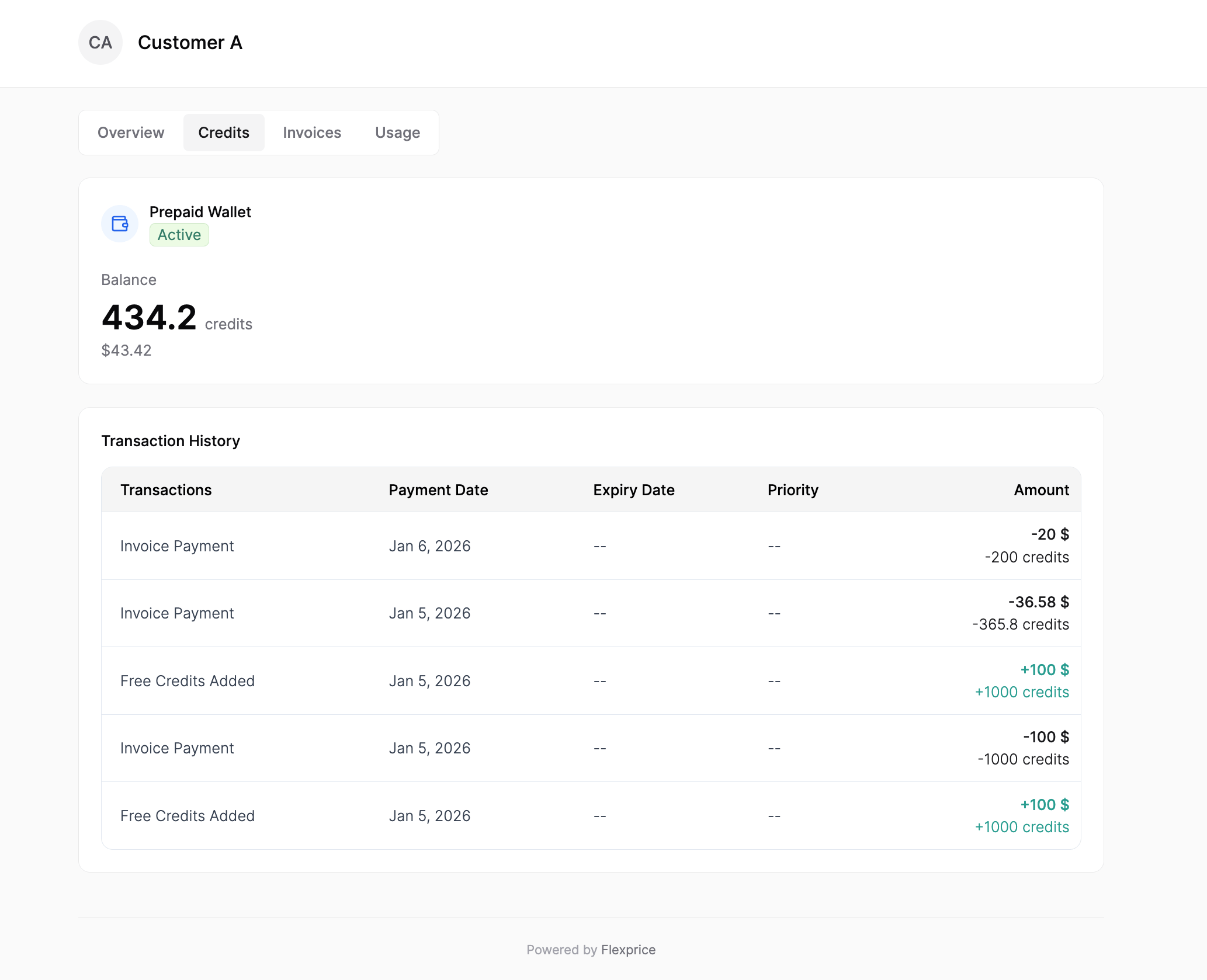 Customer Portal Credits