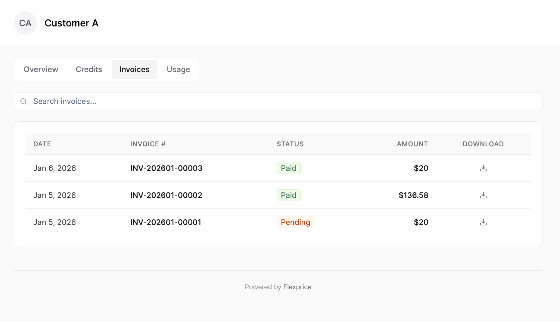 Customer Portal Invoices