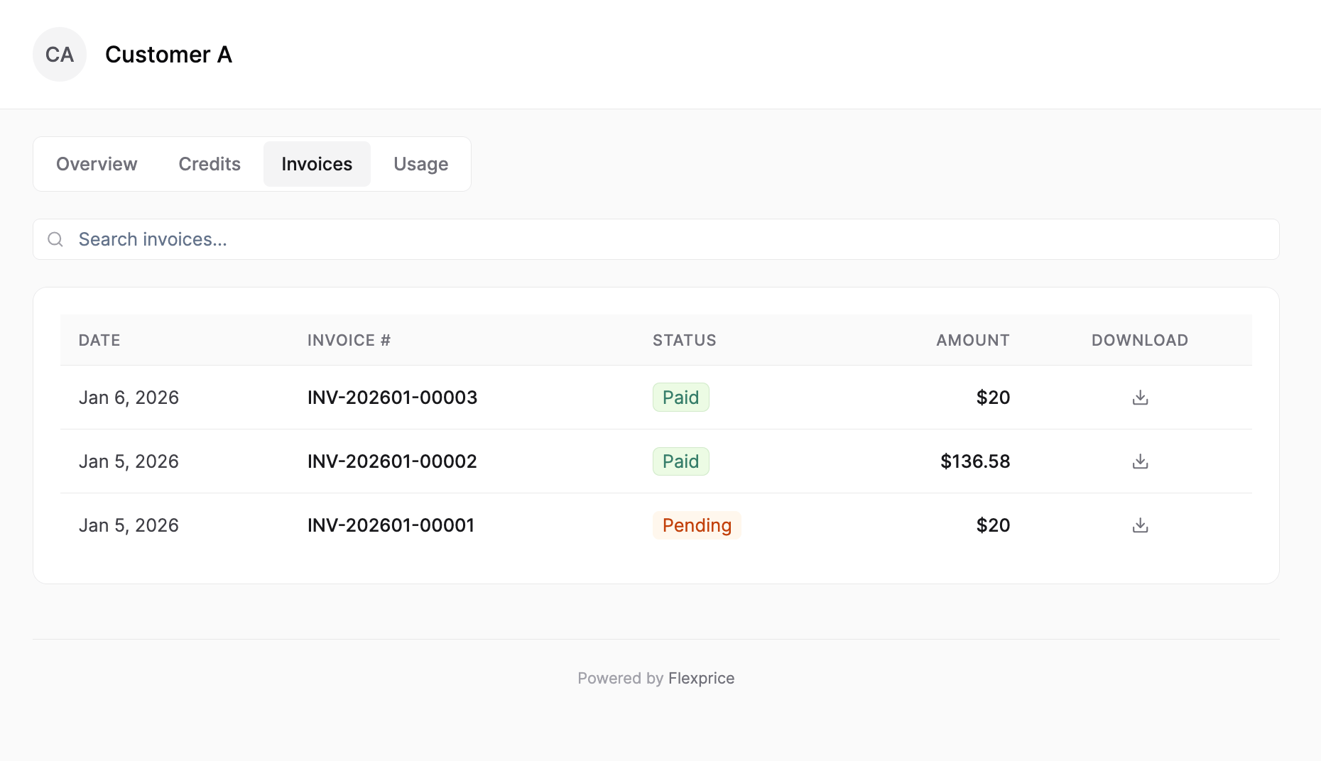 Customer Portal Invoices
