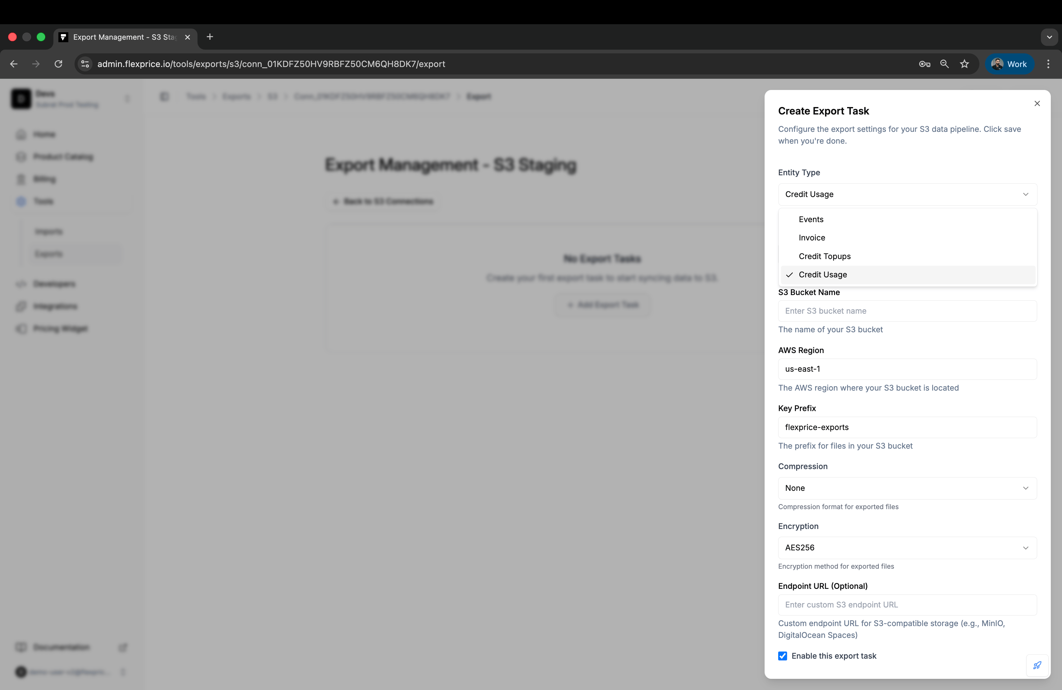 Create Export
Task