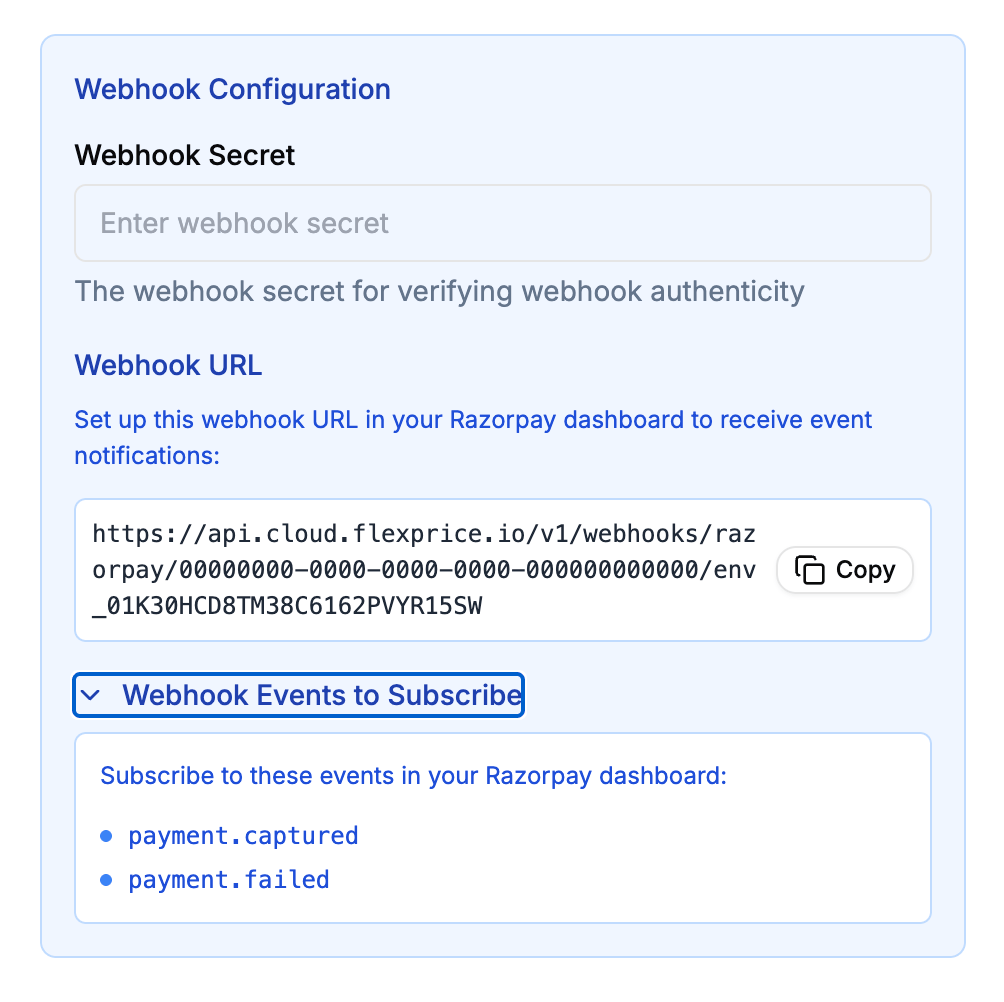 Razorpay Webhook Configuration