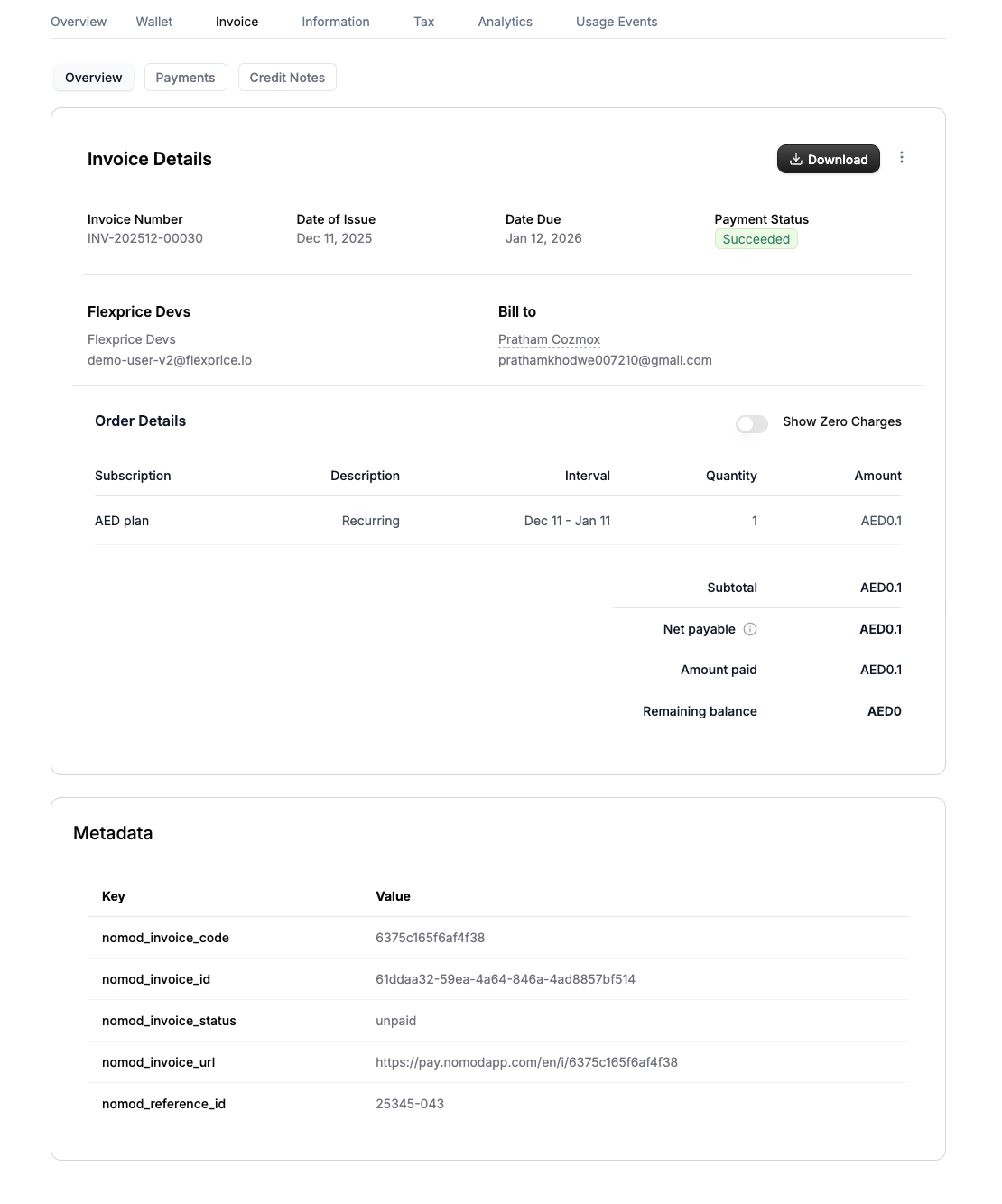 Invoice sync to Nomod