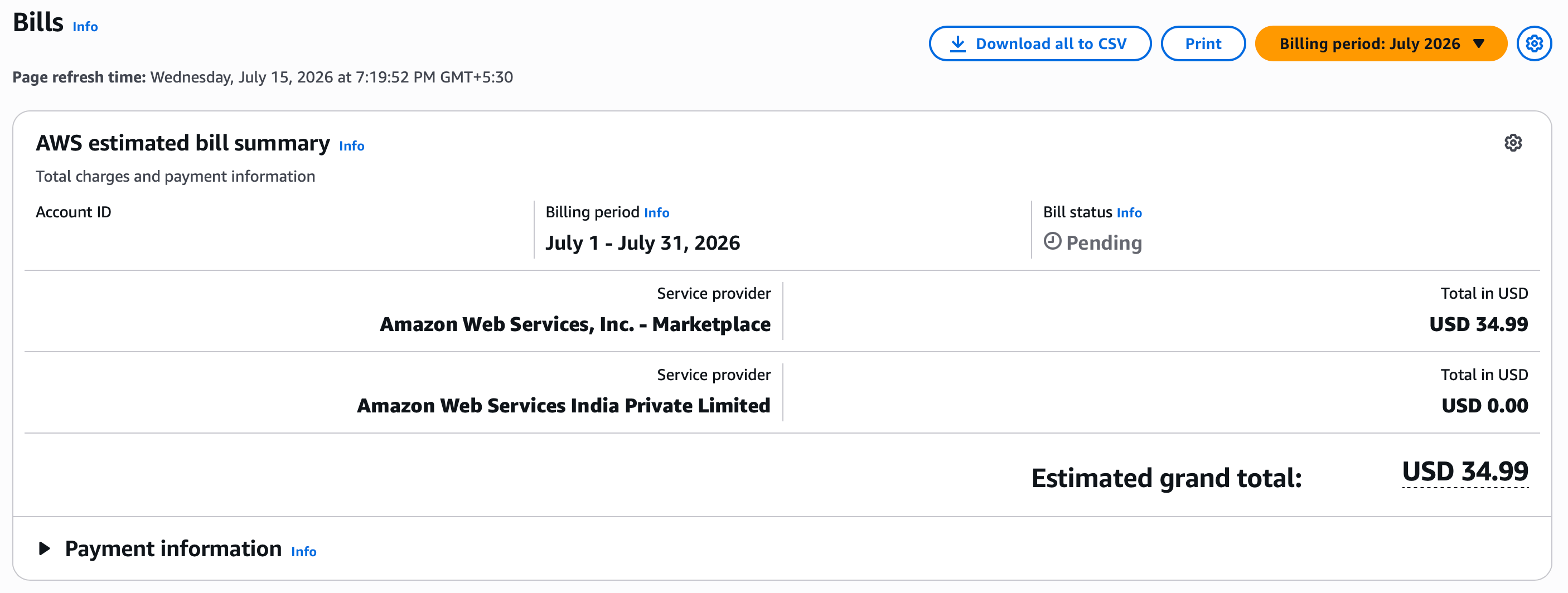 AWS bill showing Marketplace charges
