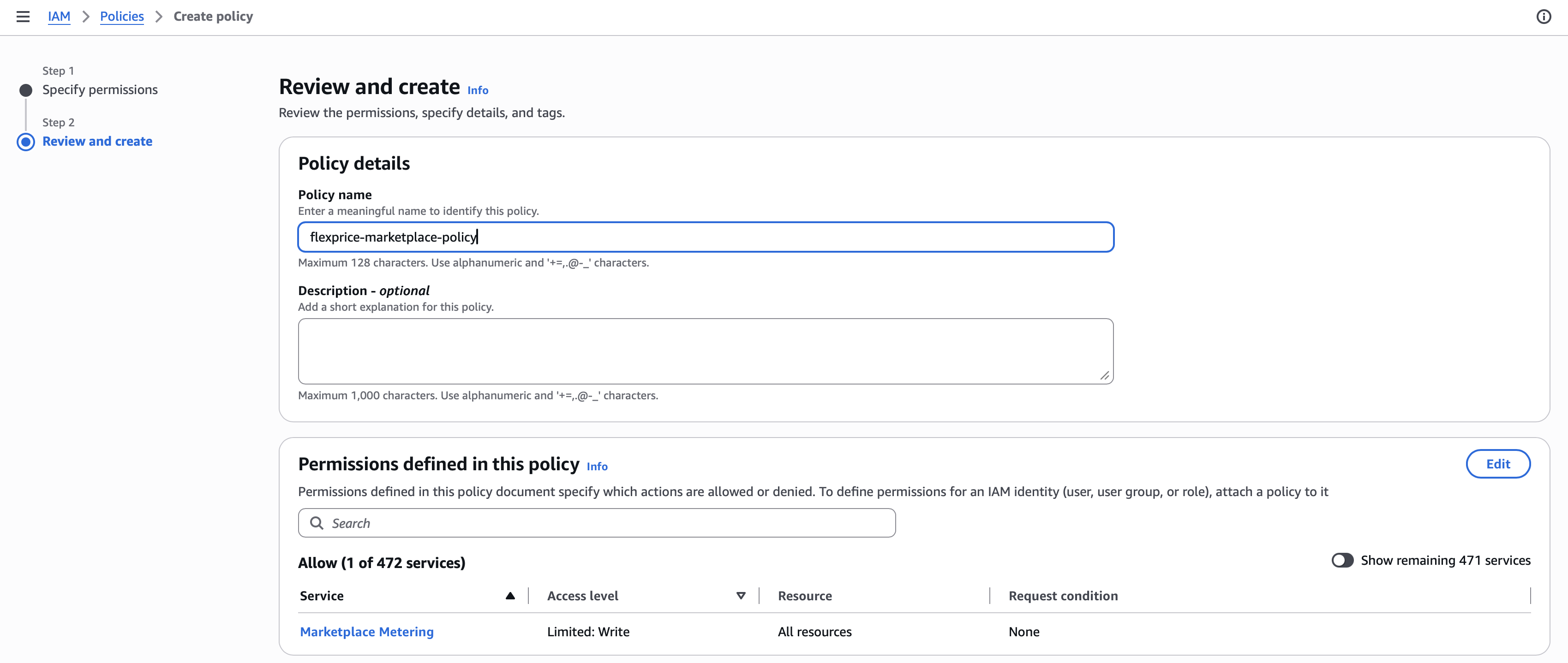 Review and create the IAM policy