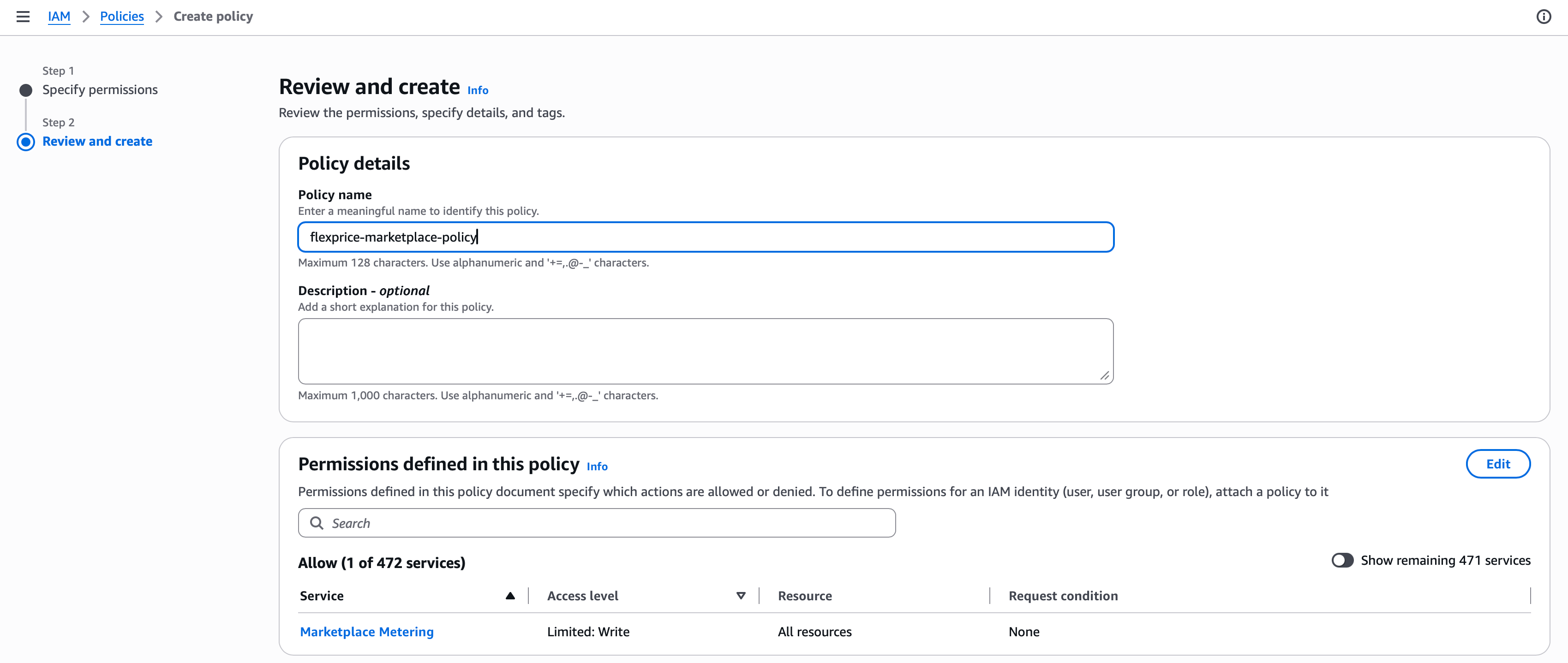 Review and create the IAM policy