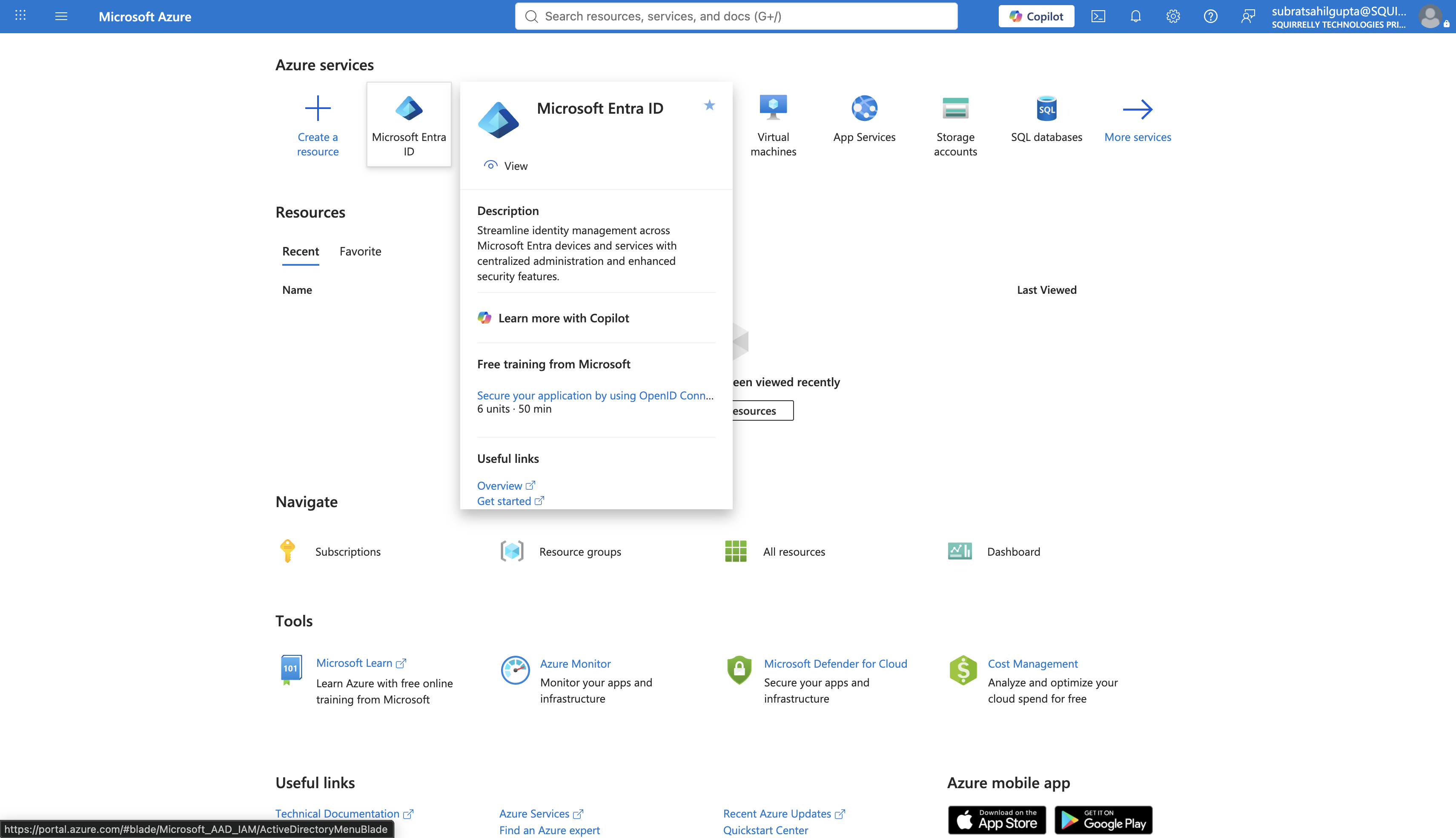 Finding Microsoft Entra ID from the Azure services grid
