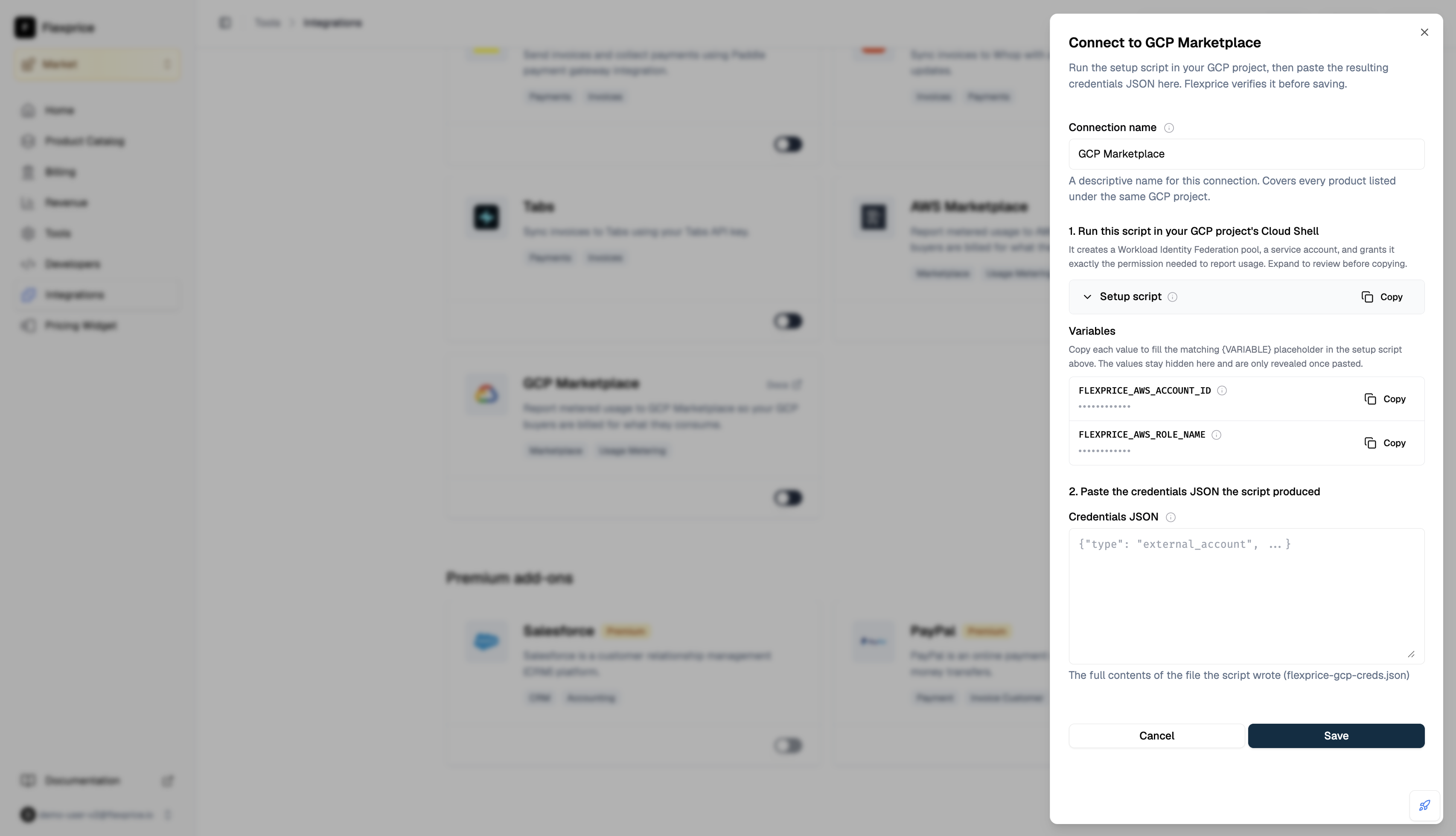 Connect to GCP Marketplace from the Flexprice dashboard